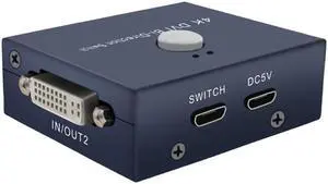 2 Ports DVI Manual Sharing 4K Switch 2 Monitors to 1 Device for PC Laptop DVR Projector HDTV etc