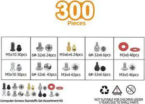 300pc Computer Screws Assortment Kit | Motherboard Standoff Risers Screw Set for HDD SSD Hard Drive, Computer Case, Fan, Power Supply, Graphics, CD, Motherboard Screws Kit for DIY & Repair