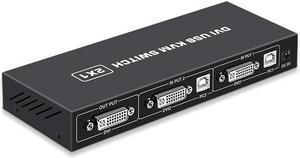 DVI KVM Switch,KVM Switch 2 in 1 Out for 2 Computers Share Keyboard Mouse and USB 2.0 Devices Support 1920 * 1080P @60Hz (4K*2K @30Hz),