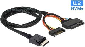 PCIE Gen 4 Oculink SFF-8611 4I to to U.2 U.3 SFF-8639 NVME PCI-Express SSD Cable with SATA Power -12Gb/s SFF8611 Host to SFF8639 Device ,Sleeved Black ,1.64FT