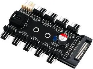 PWM Fan Hub Chassis CPU Cooling 10 Port 12V 3pin/4Pin Fan Speed Controller power from SATA Interface for pc mining