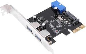 4 Ports USB 3.0 PCIe PCI Express Expansion Card 2 External Ports & 2 Internal 19Pin Header for PCI-E x1/x4/x8/x16 Computer PC