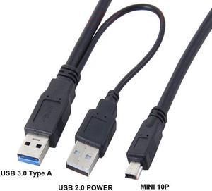 USB 3.0 Type A With USB Power Supply To Mini 10Pin 10 Pin Cable Y Splitter 2 in1 USB3.0 Data Cable For HDD 60cm