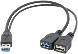 USB 3.0 Male to Dual USB Female Extra Power Data Y Extension Cable for 2.5" Mobile Hard Disk 30CM