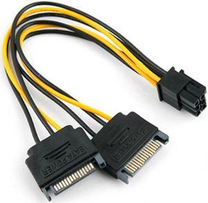 Dual SATA 15Pin Male M to PCI-e 6 Pin Female F Video Card Power Cable For EVGA ASUS plug into a Video (VGA) Card
