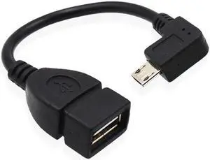 13cm Right Angle USB A Female to Micro B Male Converter OTG Adapter Cable Black for Samsung LG Xiaomi Android Phone