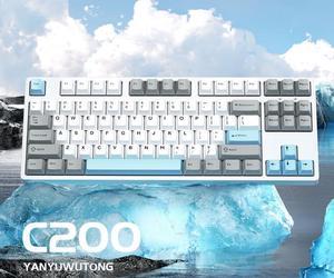 iKBC C200 USB Wired Mechanical Gaming Keyboard Cherry MX Brown switch 87 keys PBT keycaps, Ergonomic Design- White &Grey&Blue
