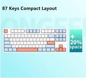 iKBC C200 USB Wired Mechanical Gaming Keyboard Cherry MX Red Switch 87 keys PBT keycaps, Ergonomic Design-WHITE&Blue&Pink