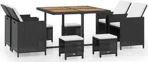 vidaXL Patio Dining Set 9 Piece Outdoor Table and Chair Acacia Wood Black