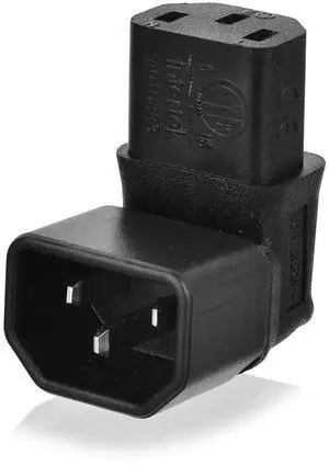 CY PW-142 IEC Male C14 to Angled IEC Female C13 Power Adapter - Black/CY PW-142 IEC Male C14 to Up Direction Right Angled 90 Degree IEC Female C13 Power Extension Adapter