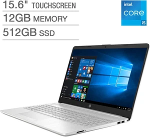 HP 15.6" Touchscreen Laptop, Intel Core i5-1135G7, 12GB RAM, 512GB SSD, Windows 10 Home, Natural Silver HP 15.6" Touchscreen Laptop, Intel Core i5-1135G7, 12GB RAM, 512GB SSD, Windows 10 Home, Natural Silver