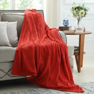 Cozy Time Abayomi Red Front: 100% Acrylic, Back: Cable Knit Throw - Reverse Faux Rabbit Fur | Cozy | Extra Soft 50"x 60"