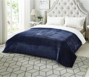 Cozy Time Ailani Navy Flannel Reversible Solid Sherpa Throw Blanket - Super Soft | Cozy | Solid Color 90"x 90"