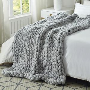 Cozy Time Jabir Light Grey Chunky Knit Throw - Cozy | Extra Soft | 40"x 60"