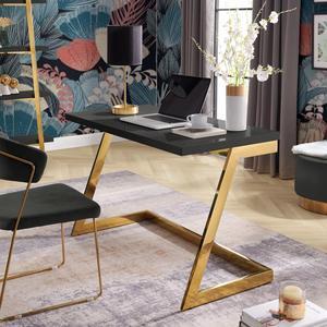 Cozy Time Keoki Black/Gold Writing Desk - High Gloss Lacquer Finish Top | Polished Stainless Steel Base | Geometric Legs