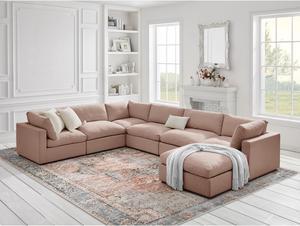 Rustic Manor Aliya Ottoman - Upholstered, Pink Linen