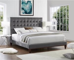 Inspired Home Georges Platform Bed - Button Tufted | Grey Velvet