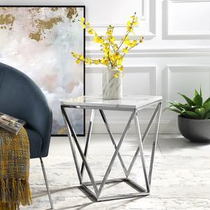 Inspired Home Kenny End Table - MarbleTop | Polished Chrome Geometric Base, Chrome