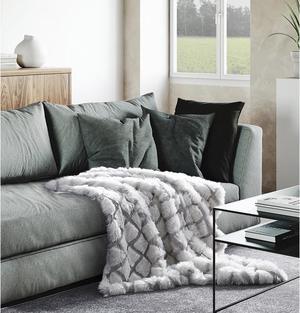 Inspired Home Kinsleigh Knit Throw - Luxuriously Soft | Diamond Geometric Design, Grey Acrylic