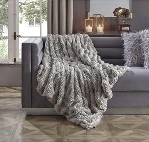 Inspired Home Presleigh Knit Throw - Extra Soft, Silk Touch | Honeycomb Texture, Grey Acrylic