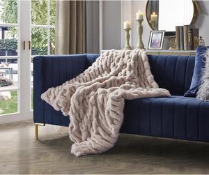 Inspired Home Daylen Knit Throw - Silky Ruched | Cascade Rabbit, Blush Polyester