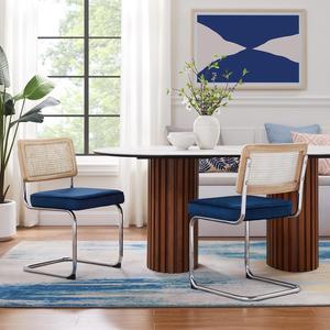 Loft Lyfe Laynie Dining Chair Seat (Set of 2) - Armless | Rattan Imitation, Navy Velvet