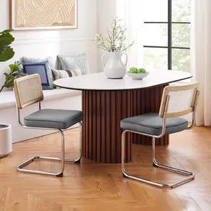 Loft Lyfe Laynie Dining Chair Seat (Set of 2) - Armless | Rattan Imitation, Grey Velvet