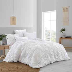 Grace Living Yocheved 5pc Full/Queen Comforter Set - 2 Pillow Shams, 2 Euro Shams, 1 Comforter | Pinch Pleated Pintuck, White Polyester