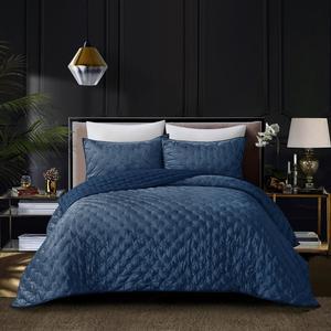 Grace Living Alysson Velvet 2pc Twin/Twin XL Comforter Set - 1 Pillow Sham, 1 Comforter | Crushed Velvet, Navy Velvet