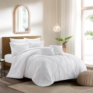 Grace Living Gavriel 5pc Full/Queen Comforter Set - 2 Pillow Shams, 2 Decorative Pillows, 1 Comforter | Pleated, White Polyester