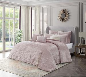 Grace Living Ellyana 8pc Full/Queen Comforter Set - 2 Pillow Shams, 2 Euro Shams, 3 Decorative Pillows, 1 Comforter | Crinkle Velvet, Blush Velvet