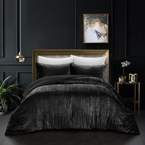 Grace Living Cerenity 3pc Full/Queen Comforter Set - 2 Pillow Shams, 1 Comforter | Crinkle Velvet, Black Velvet