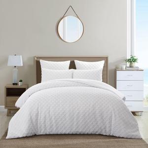 Grace Living Aleeyah 5pc Full/Queen Duvet Set - 2 Pillow Shams, 2 Euro Shams, 1 Duvet Cover | Diamond Tufted, White Polyester