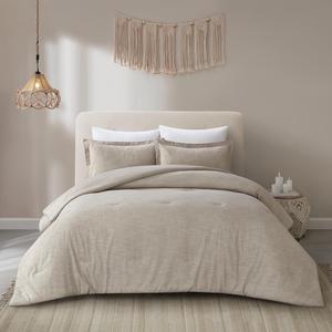 Grace Living Saira 2pc Twin/Twin XL Comforter Set - 1 Pillow Sham, 1 Comforter | Exceptionally Cozy, Beige Cotton