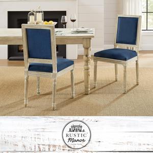 Rustic Manor Malikai Dining Chair (Set of 2) - Upholstered | Armless, Navy Linen