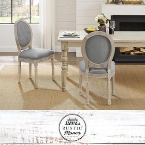 Rustic Manor Avaleigh Dining Chair - Armless, Upholstered | Button Tufted, Oval Back, Grey Linen