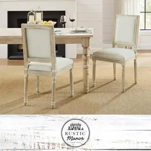 Rustic Manor Malikai Dining Chair (Set of 2) - Upholstered | Armless, Cream White Linen