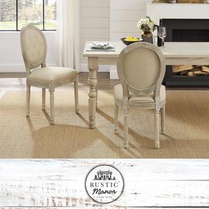 Rustic Manor Avaleigh Dining Chair - Armless, Upholstered | Button Tufted, Oval Back, Beige Linen