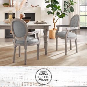 Rustic Manor Avaleigh Dining Chair - Upholstered | Button Tufted, Oval Back, Grey Linen