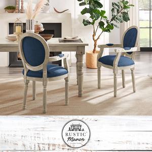 Rustic Manor Avaleigh Dining Chair - Upholstered | Button Tufted, Oval Back, Navy Linen