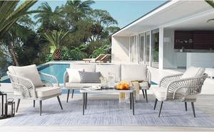 Inspired Home Yessenia Patio Conversation Set - Set Includes: 1 Sofa (3-Seater), 2 Armchairs, 1 Coffee Table | Indoor, Outdoor, Removable and Washable Cushions, Sand