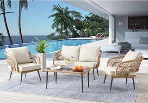 Inspired Home Yessenia Patio Conversation Set - Set Includes: 1 Loveseat (2-Seater), 2 Armchairs, 1 Coffee Table | Indoor, Outdoor, Removable and Washable Cushions, Teak