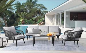 Inspired Home Yessenia Patio Conversation Set - Set Includes: 1 Sofa (3-Seater), 2 Armchairs, 1 Coffee Table | Indoor, Outdoor, Removable and Washable Cushions, Black