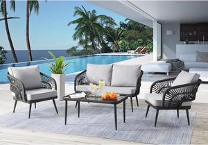 Inspired Home Yessenia Patio Conversation Set - Set Includes: 1 Loveseat (2-Seater), 2 Armchairs, 1 Coffee Table | Indoor, Outdoor, Removable and Washable Cushions, Black