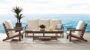 Inspired Home Kambrie Outdoor 4pc Seating Group - Set Includes: 1 Sofa, 2 Armchairs, 1 Coffee Table | Indoor, Outdoor, All-Weather, Removable and Washable Cushions, Teak