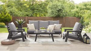 Inspired Home Kami Outdoor 4pc Seating Group - Set Includes: 1 Sofa, 2 Armchairs, 1 Coffee Table | Indoor, Outdoor, All-Weather, Removable and Washable Cushions, Dark Grey