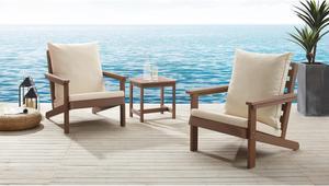 Inspired Home Kambrie Outdoor 3pc Seating Group - Set Includes: 2 Armchairs, 1 Side Table | Indoor, Outdoor, All-Weather, Removable and Washable Cushions, Teak