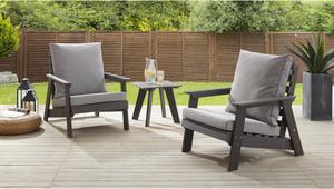 Inspired Home Kami Outdoor 3pc Seating Group - Set Includes: 2 Armchairs, 1 Side Table | Indoor, Outdoor, All-Weather, Removable and Washable Cushions, Dark Grey