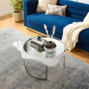 Inspired Home Perseus Coffee Table - Mirrored Top | Abstract Shape, Chrome