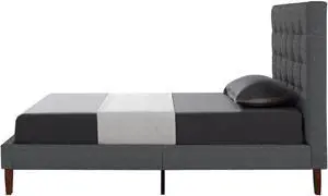 Georges Grey Linen Platform Bedframe - Full Size | Button Tufted | Upholstered | Modern and Contemporary | Inspired Home